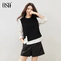 【OSA/欧莎】不规则假两件拼接卫衣上衣女通勤百搭套头衫S125C32002