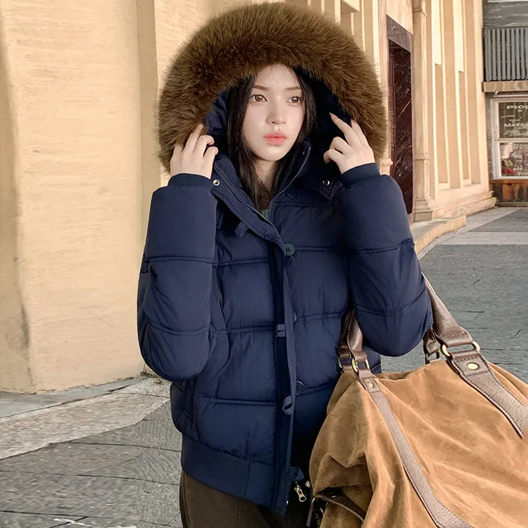 大毛领短款棉服外套女冬2025新款小个子宽松冬季加厚棉衣棉袄冬装
