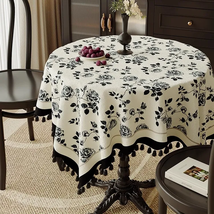 法式圆桌布防水防烫免洗餐桌垫轻奢高级感茶几盖布氛围感防尘台布