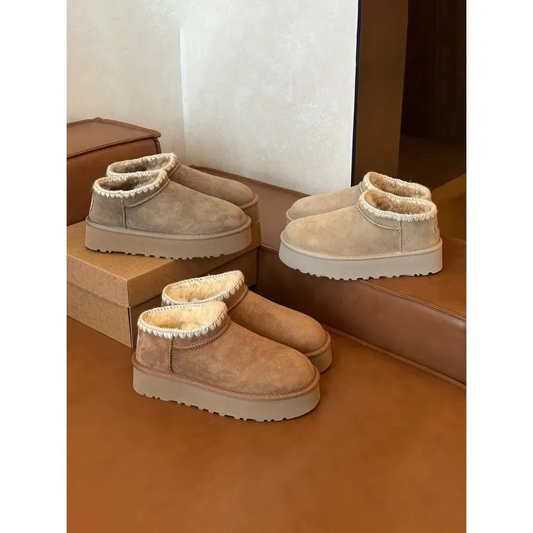 【冬款上新】香港桑坡真皮加绒加厚雪地靴女冬季短筒毛线毛一体