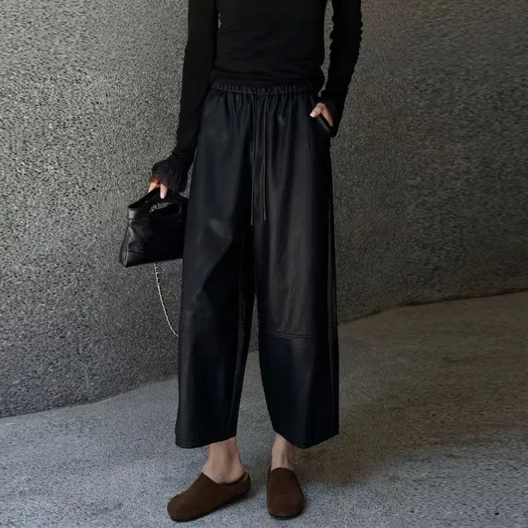 秋季时尚洋气宽松百搭九分休闲皮裤250821Y6痞帅炸街风女装