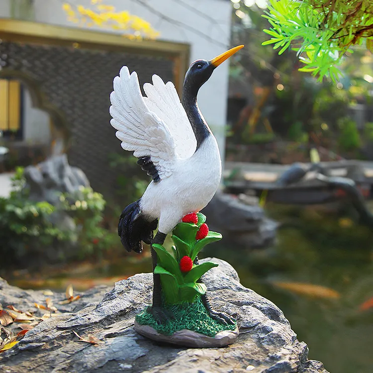 花园庭院装饰摆件户外假山流水造景景观鱼池水池水景动物仙鹤摆件