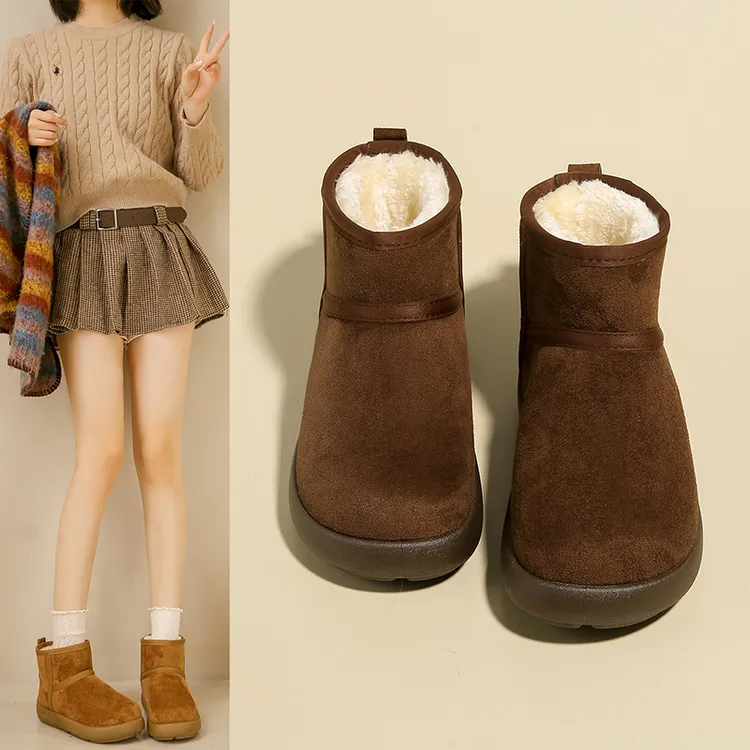 2025新款冬季复古小土豆短筒加绒保暖防滑纯色休闲女士雪地靴