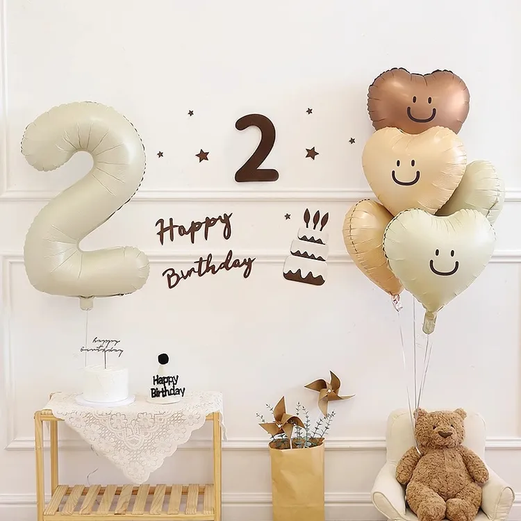 儿童周岁生日简单派对仪式感布置奶油色数字气球拍照道具场景装饰