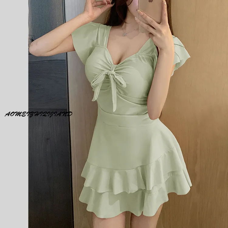 泳衣女显瘦遮肚保守裙式度假泡温泉纯欲甜美加大码微胖MM女款泳装