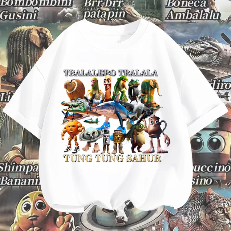 美国ai山海经通通哥木棍人抽象游戏周边T恤短袖纯棉男女童装潮牌