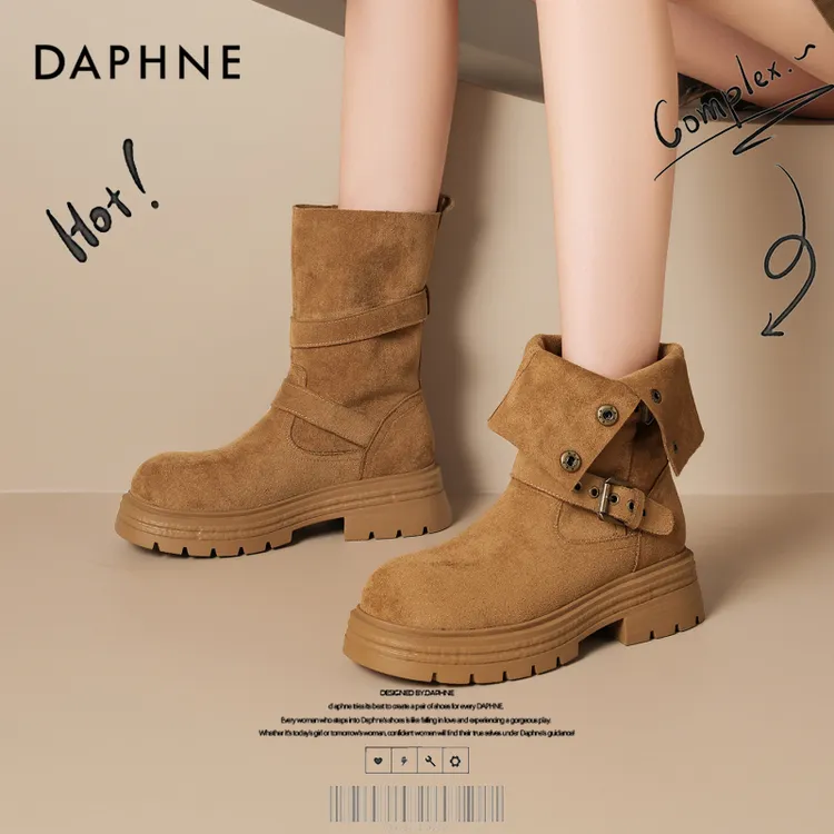 达芙妮网红爆款厚底增高短靴2025新款百搭马丁靴英伦风短筒时装靴