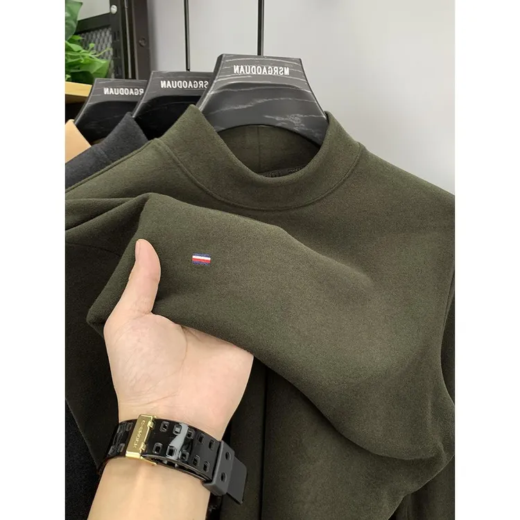 灏吉弧德绒磨毛打底衫男半高领冬季加厚保暖双面绒卫衣男士内搭