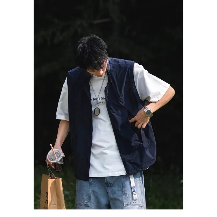 宽松休闲拉链马甲棉质外套马甲马甲夹克外套日本进口男马甲男款