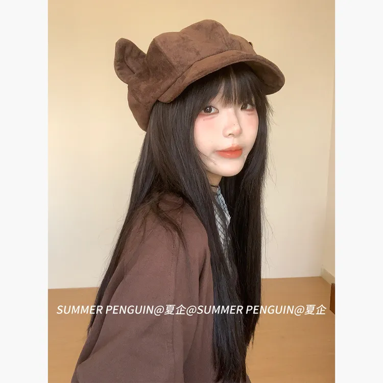 日系立体猫耳贝雷帽子女秋冬季复古百搭报童帽休闲显脸小画家帽潮
