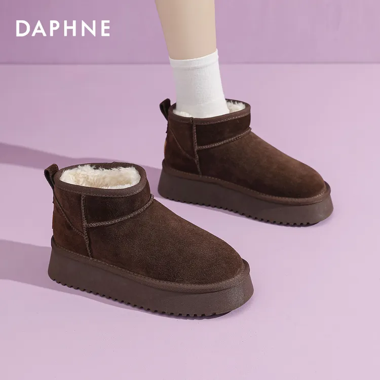 达芙妮加绒保暖雪地靴女2025新款冬季一脚蹬棉鞋防水防滑棉靴厚底