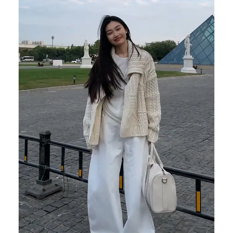 【现货】2025秋季气质韩版宽松翻领长袖毛衣开衫时尚百搭外套S11269