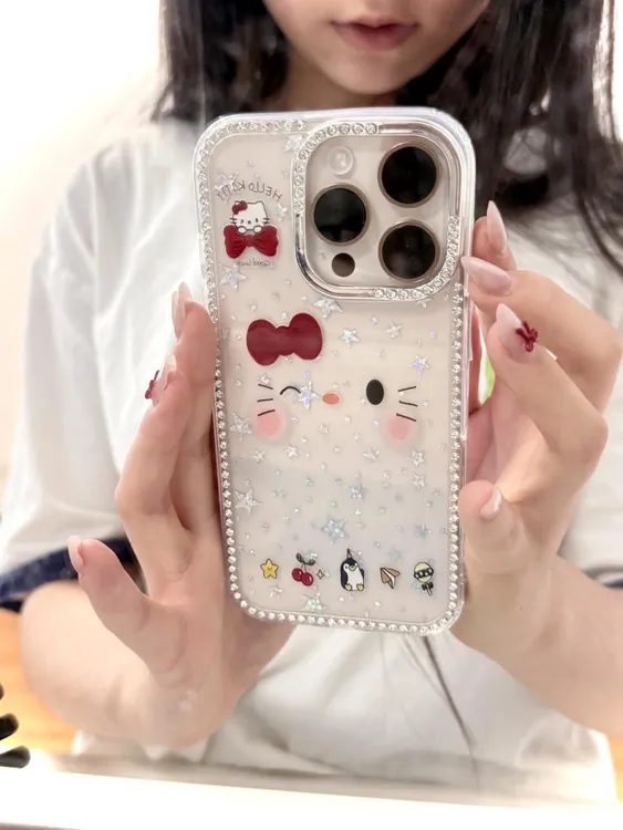 可爱眨眼KT猫适用苹果16promax手机壳15新款14防摔13闪钻12少女11