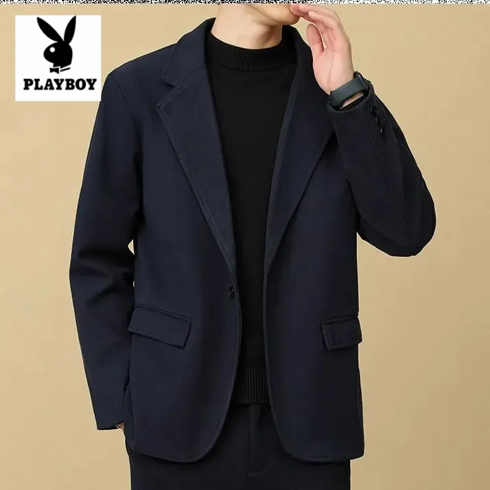 花花公子秋冬季韩版毛呢西装外套男士2025新款高级感休闲商务西服