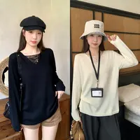 简约温柔风v领宽松显瘦套头针织上衣百搭2025秋装新款胖mm大码女