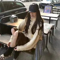 MEENI@1666 韩系慵懒感高领牛角扣粗针麻花毛衣 11-4