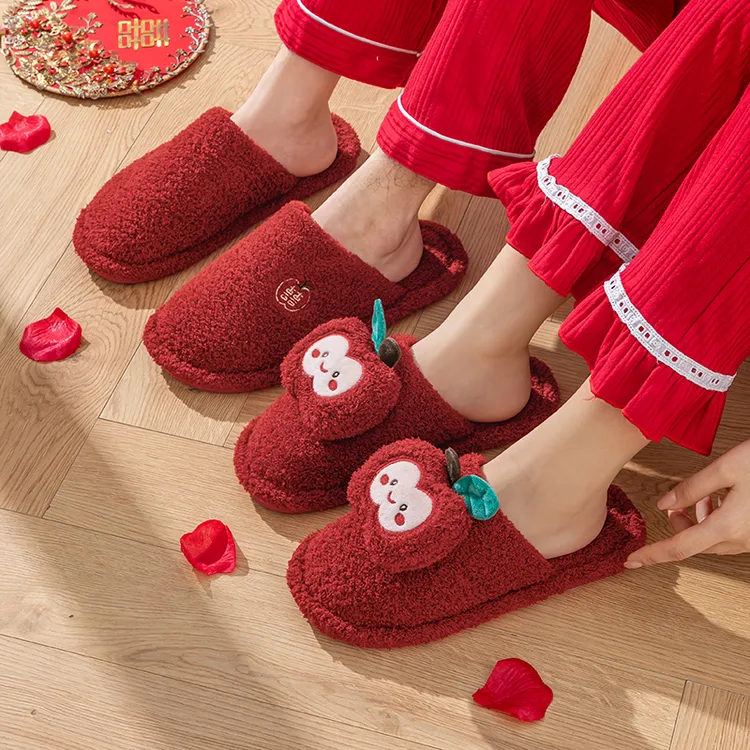 中式结婚拖鞋新娘新郎婚礼时尚情侣四季居家室内秋冬拖鞋结婚轻奢