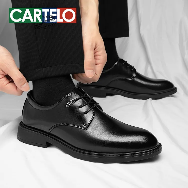 卡帝乐鳄鱼秋冬款软底英伦德比鞋商务正装男士皮鞋增高通勤结婚鞋
