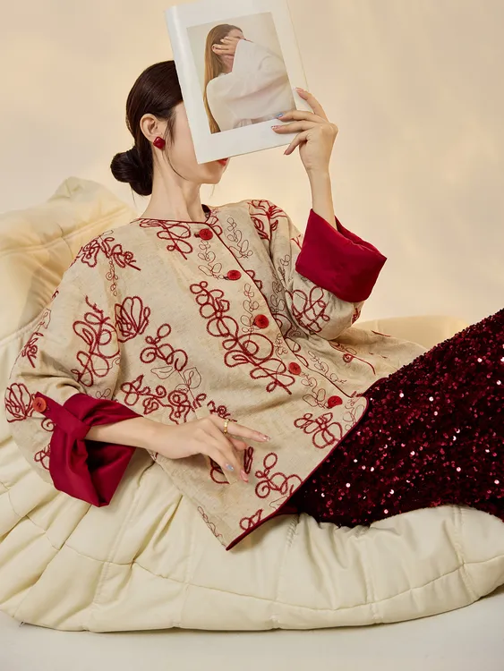 2025秋季新款新中式国风圆领外套女时尚气质复古百搭盘扣上衣女潮