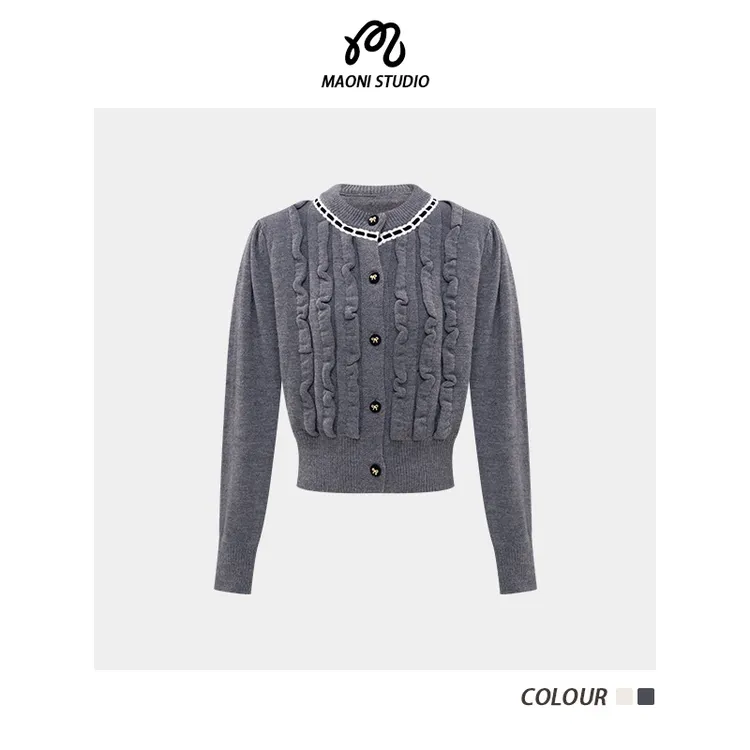 毛妮LADIESFIRST系扣麻花针织开衫女秋冬新款短款毛衣小个子L2547