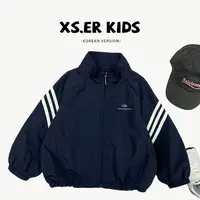 【小首尔】现货-秋装儿童韩版撞色条纹宽松休闲立领拉链外套SJ5065
