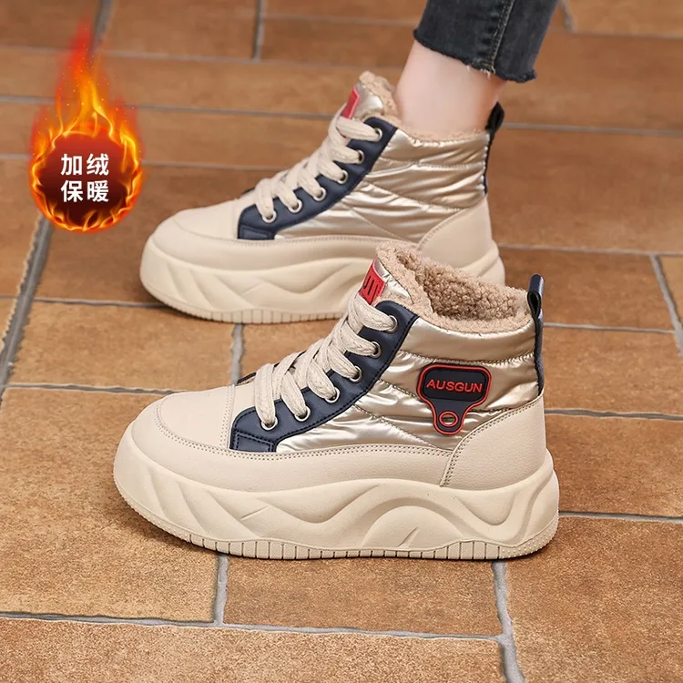2025新款女鞋棉鞋冬季新款加绒厚底增高5CM高帮休闲轻便板鞋女鞋