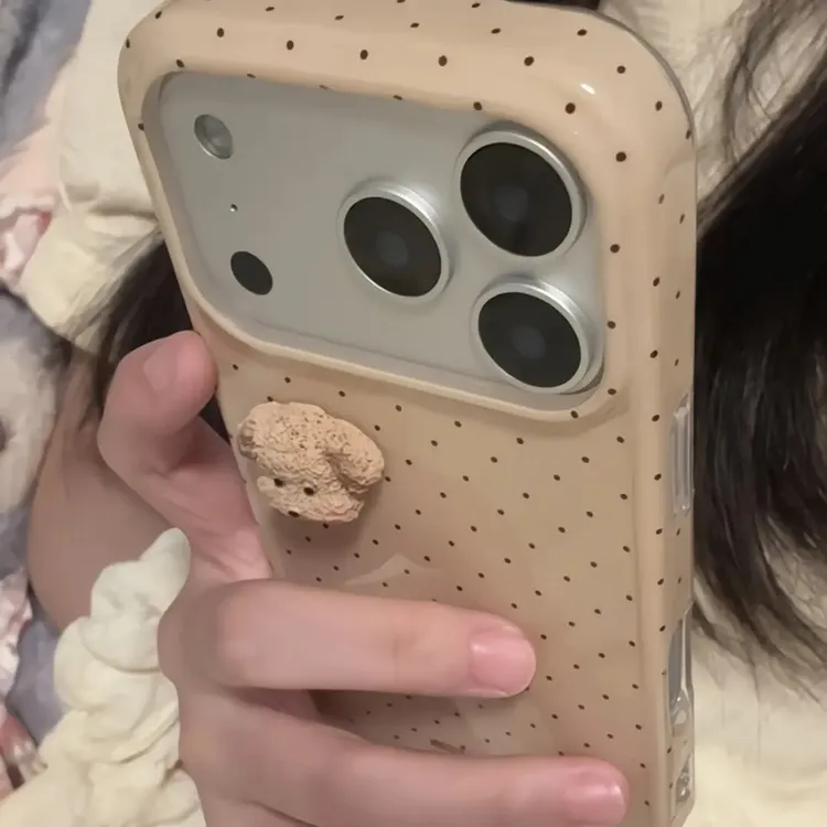 棕满屏波点立体小狗适用苹果17promax手机壳iphone16p可爱151413