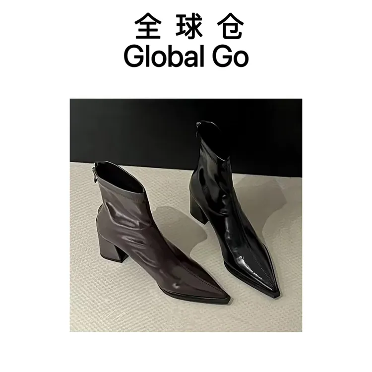 【全球仓Global Go】复古西部牛仔短靴女2025新款粗跟尖头切尔西靴