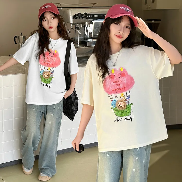 女童短袖Tt恤夏季薄款2025新款女孩大童韩版宽松卡通半袖儿童夏装