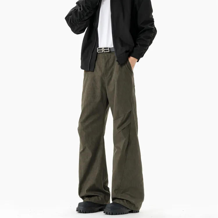 vintage扎染迷彩大理石纹裤子男女宽松阔腿夏秋高级感显瘦微喇裤