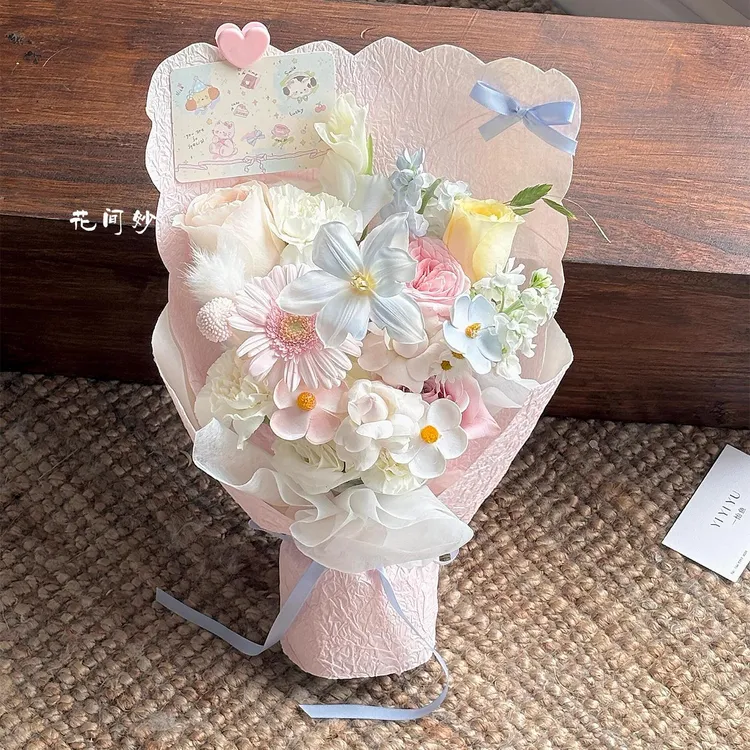 少女心粉色玫瑰混搭花束成品仿真花送女生生日节日见面小花束礼物