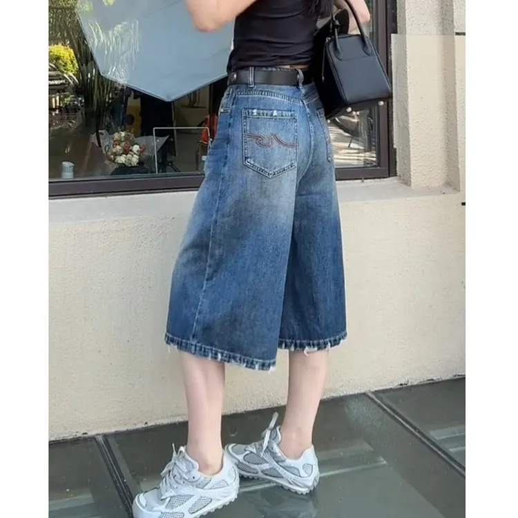 牛仔裤女士2025年夏季新款爆款裤子显瘦高腰七分裤时尚宽松阔腿裤