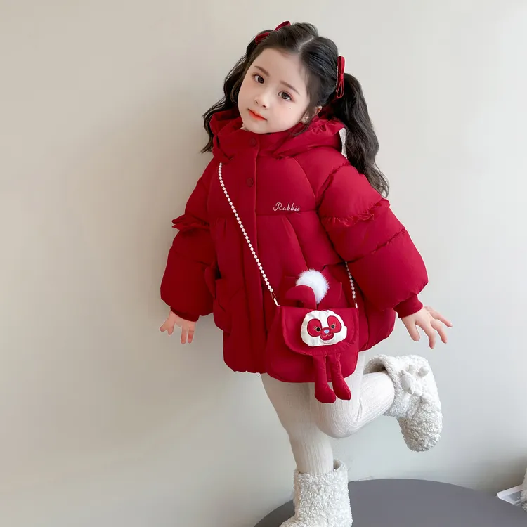 女童棉服冬季2025新款洋气儿童红色棉袄加厚时髦女宝宝棉衣保暖潮