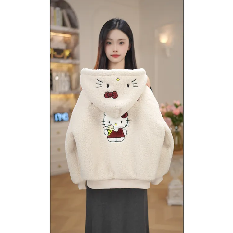 女童羔糕绒卫衣冬季连帽2025新款秋冬款大童加绒加厚卫衣外套7937