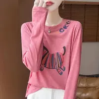 【莱赛尔】小马印花圆领长袖女时尚百搭薄款打底上衣2355