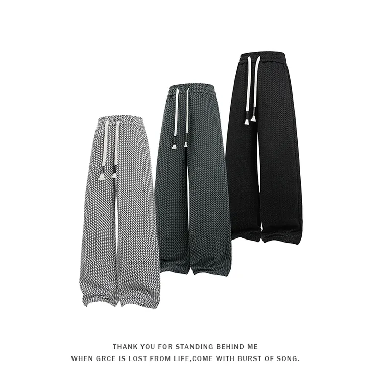 复古潮流菱形格纹休闲裤男款夏季美式vibe垂感大码宽松直筒长裤子