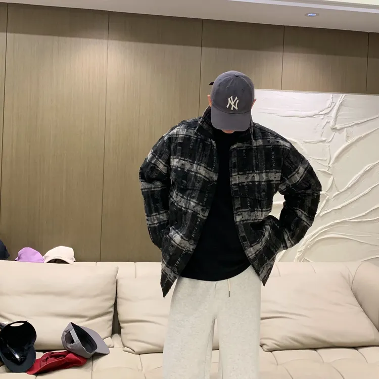 【JYEPRINCE李素景】冬季新款男格子宽松羽绒衣复古翻领时尚羽绒服