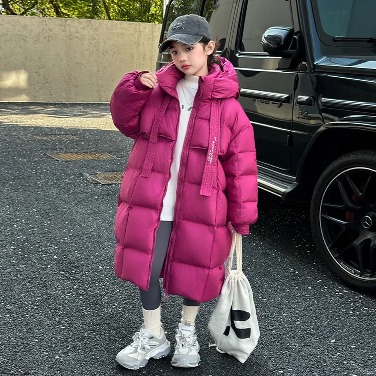 女童潮牌羽绒服2025新款时尚洋气中大童冬装白鸭绒加厚中长款外套