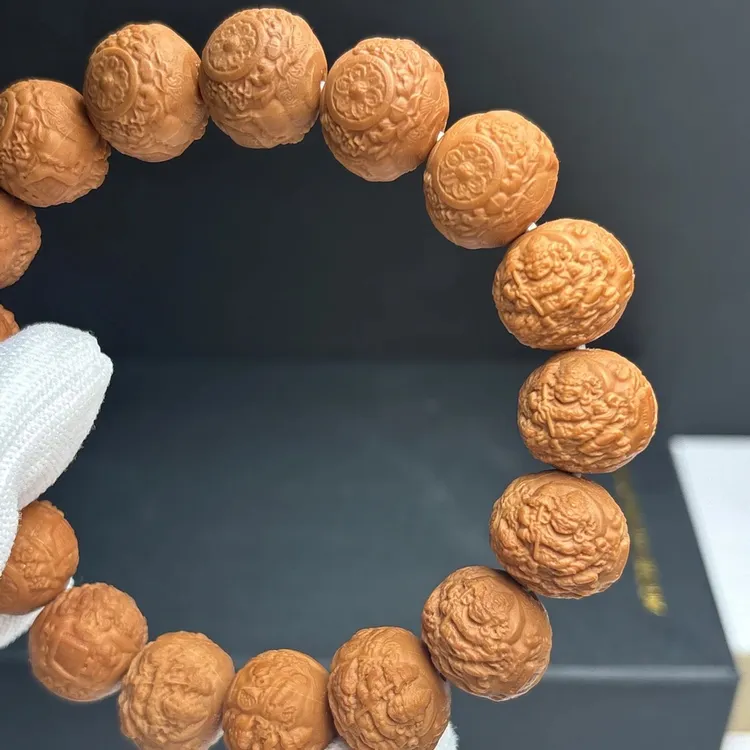 问道文玩「黄财神」毕业级聚宝盆料精雕刻猴头手串16mm