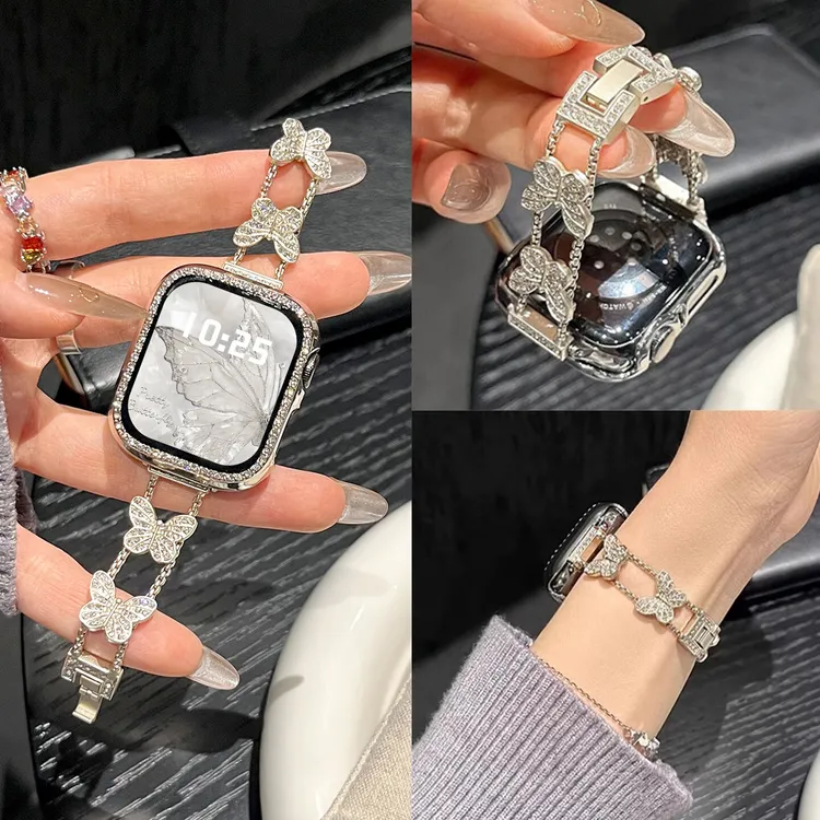 闪钻蝴蝶适用苹果手表S11表带apple iwatch S10金属S9手链腕带SE