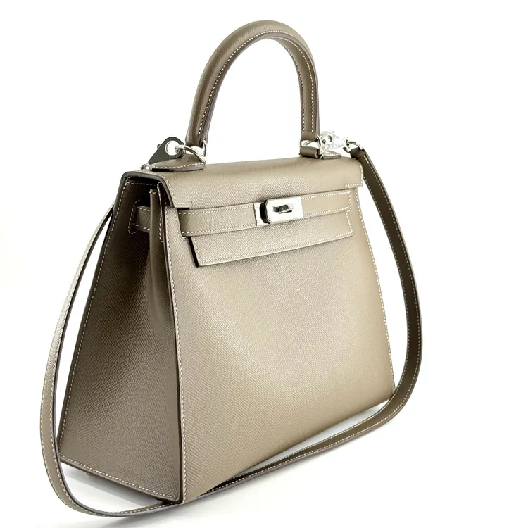 99新 Hermes/爱马仕 Kelly 28大象灰银扣 Epsom牛皮手提斜挎 D刻
