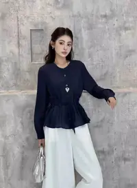 灰灰呀！9012 韩版 小清新v领系带收腰衬衫