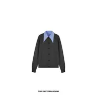 The pattern room｜非正式学院撞色衬衫领精织雾格雷开衫