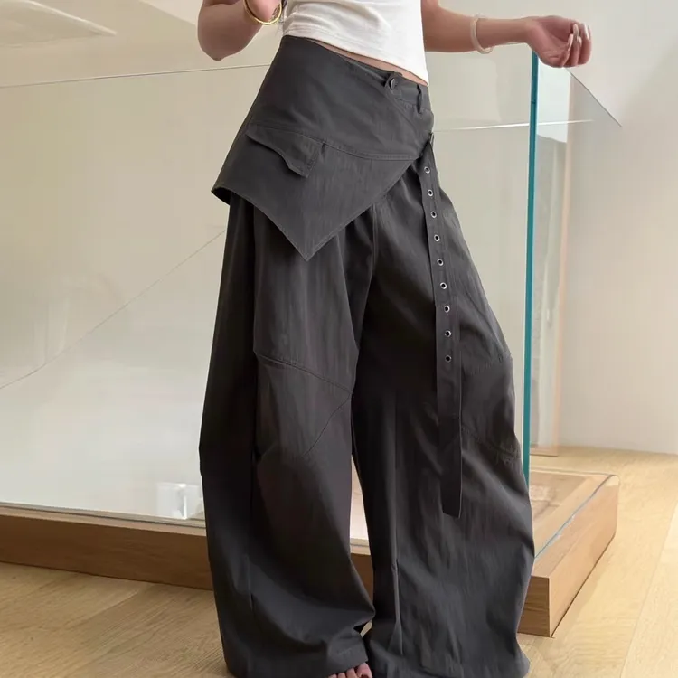 （运补5）“搭片腰扣”设计感港风帅气废土风叠穿感遮臀显瘦长裤女