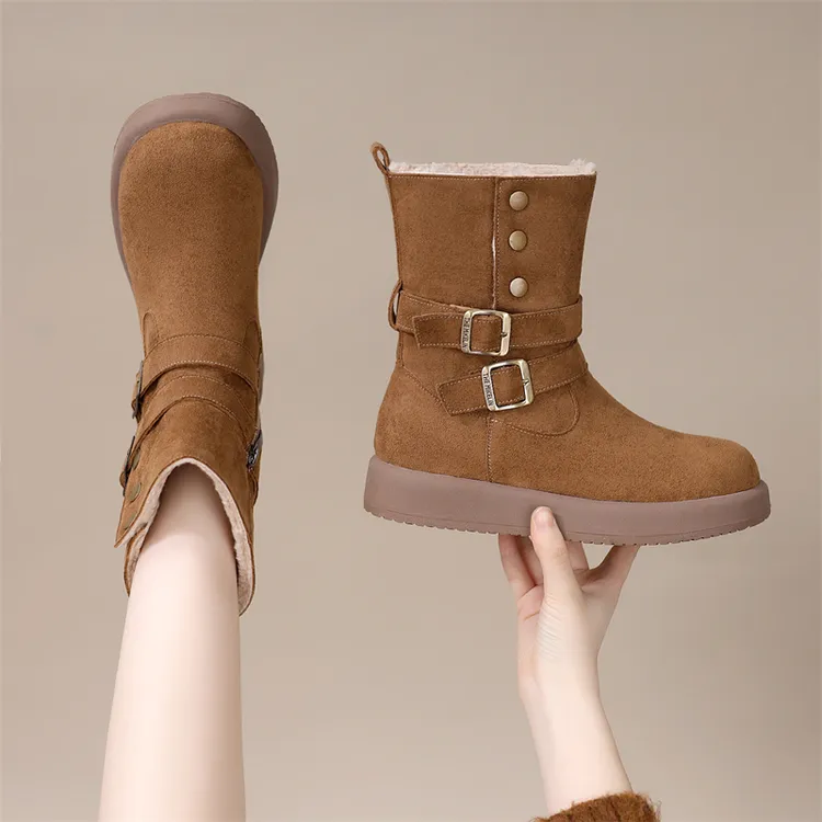 厚底中筒雪地靴女2025冬季新款加绒保暖棉靴时尚防滑加厚套筒棉鞋