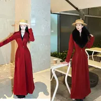 LHMknk1画报夫人原创自制秋冬复古vintage显瘦A摆大衣 红色大衣