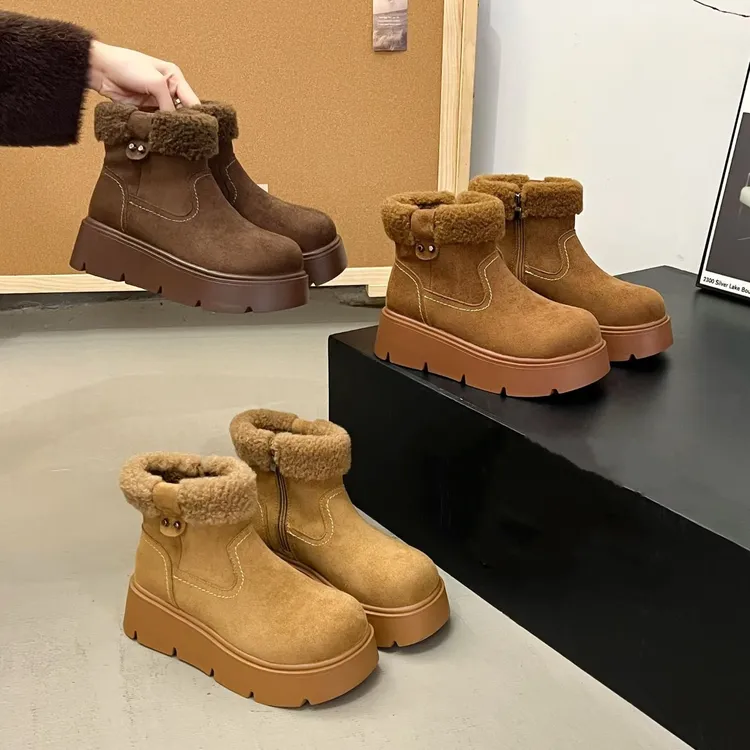 冬季加绒加厚短筒保暖雪地靴女2025新款时尚爆款百搭厚底增高短靴