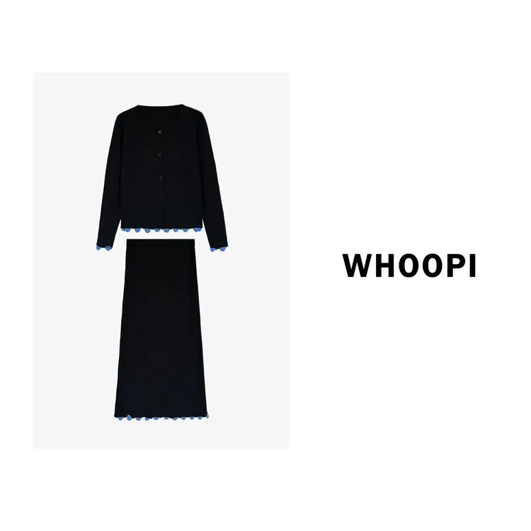 【Whoopi】【左岸午后】小众艺术立体装饰圆领休闲绞花针织开衫套装