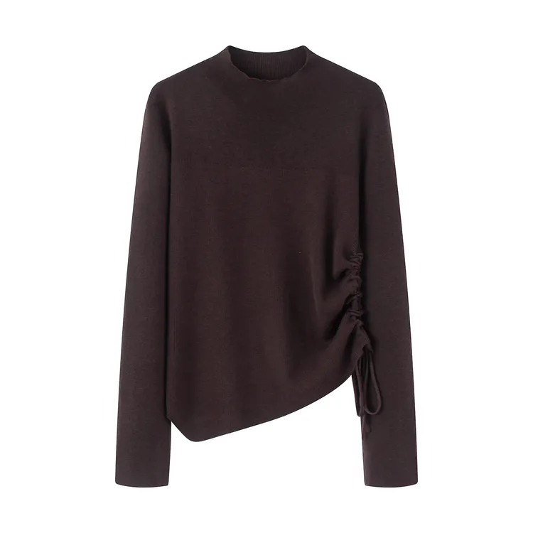 迪家学院风针织衫秋季薄款不规则设计毛衫简约圆领毛衣内搭-7113