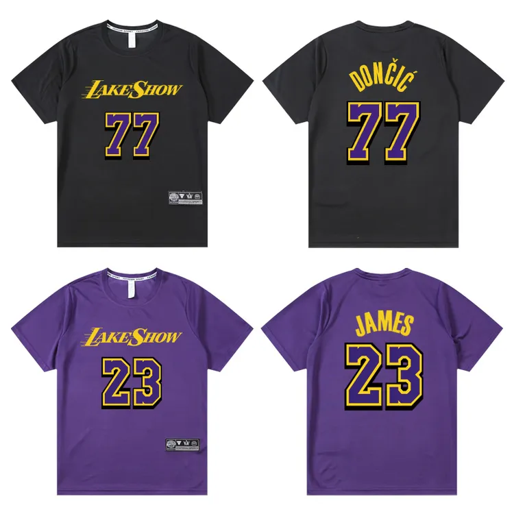 夏季湖人詹姆斯科比速干训练投篮服短袖男东契奇美式篮球健身T恤